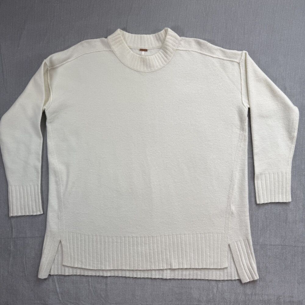 Free People Phoebe Oversize Soft Knit Pullover Sweater Size S Ivory Wool Blend